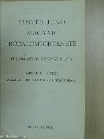 Pintér Jenő magyar irodalomtörténete III. (töredék)