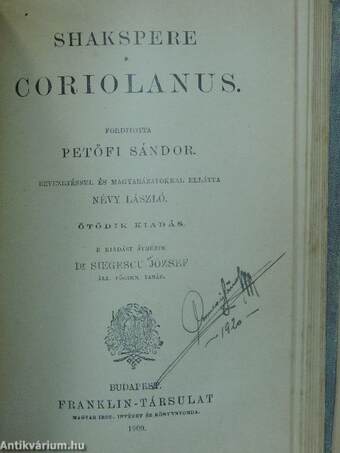 Csongor és Tünde/Vörösmarty életrajza/Coriolanus