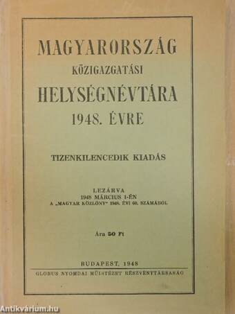 Magyarország közigazgatási helységnévtára 1948. évre