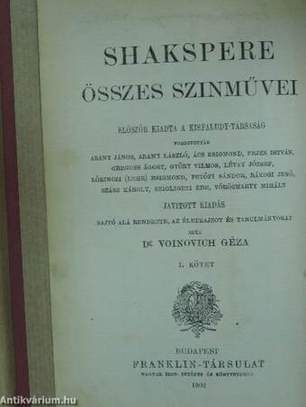 Shakspere összes szinművei 1-6.