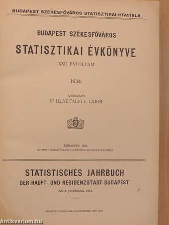 Budapest Székesfőváros Statisztikai Évkönyve 1934