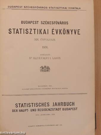 Budapest Székesfőváros Statisztikai Évkönyve 1931