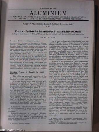 Bányászati és Kohászati Lapok 1950. november-december/Kohászati lapok 1951. január-december/Öntöde 1950. november-1951. december/Aluminium 1950. november-1951. december