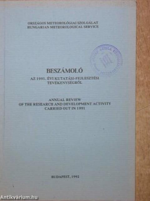 Beszámoló az 1991. évi kutatási-fejlesztési tevékenységről