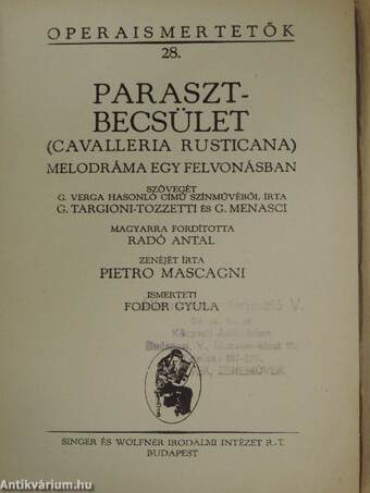 Mascagni: Parasztbecsület