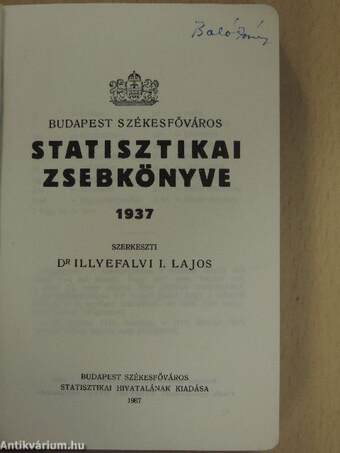 Budapest székesfőváros statisztikai zsebkönyve 1937