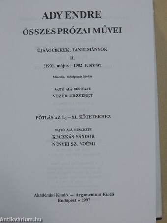 Ady Endre összes prózai művei II. (töredék)