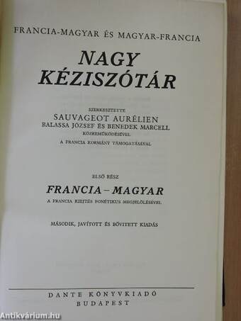 Francia-magyar és magyar-francia nagy kéziszótár I-II.