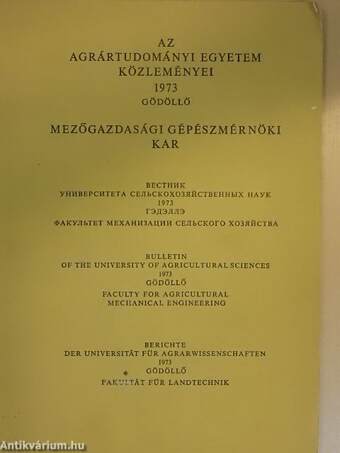 Az Agrártudományi Egyetem Közleményei 1973