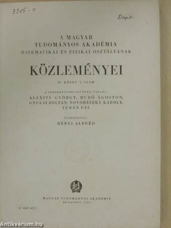 A Magyar Tudományos Akadémia Matematikai és Fizikai Osztályának közleményei 1954/1.