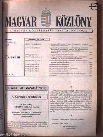 Magyar Közlöny 1994. július 6.-szeptember 30. (fél évfolyam)