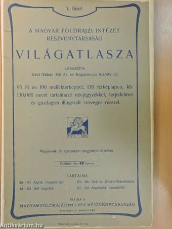 A Magyar Földrajzi Intézet Részvénytársaság Világatlasza (hiányos)