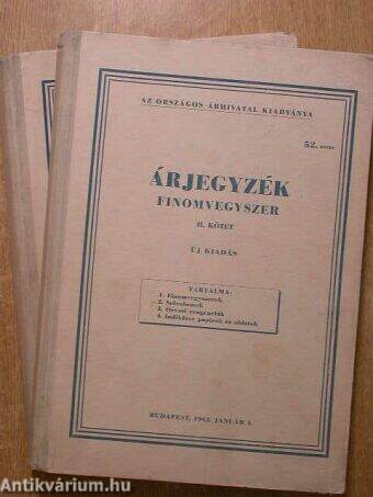 Árjegyzék - Finomvegyszer I-II. (töredék)