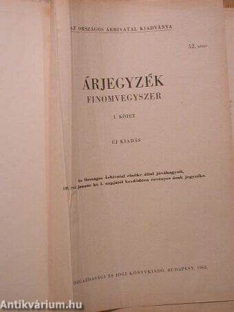 Árjegyzék - Finomvegyszer I-II. (töredék)