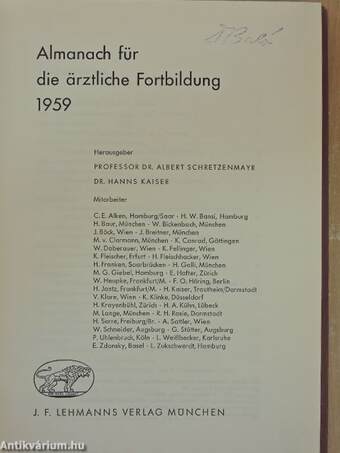 Almanach für die ärztliche Fortbildung 1959