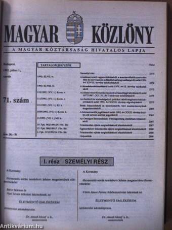 Magyar Közlöny 1992/3. negyedév