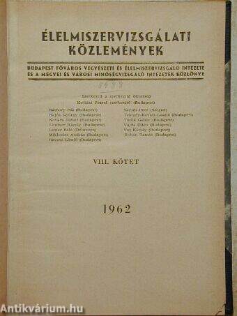 Élelmiszervizsgálati Közlemények 1962.