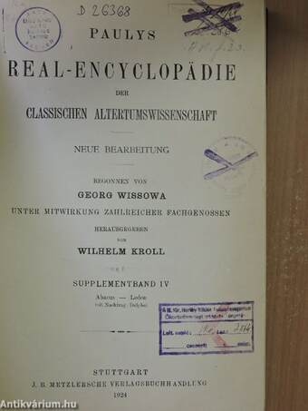 Paulys Real-Encyclopädie der Classischen Altertumswissenschaft IV.