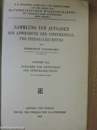 Sammlung von Aufgaben zur Anwendung der Differential- und Integralrechnung II.