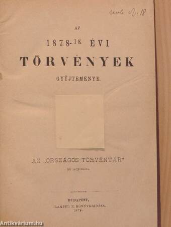 Az 1878-ik évi törvények gyűjteménye