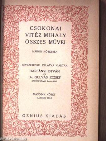 Csokonai Vitéz Mihály összes művei három kötetben II/2. (töredék)