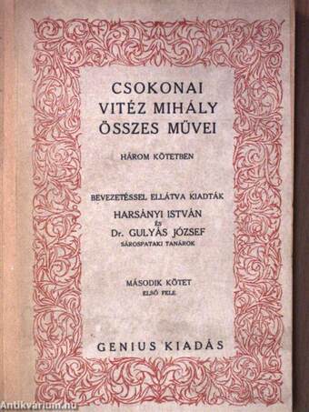 Csokonai Vitéz Mihály összes művei három kötetben II/1. (töredék)