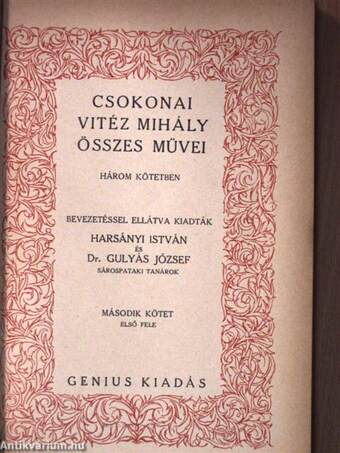 Csokonai Vitéz Mihály összes művei három kötetben II/1. (töredék)