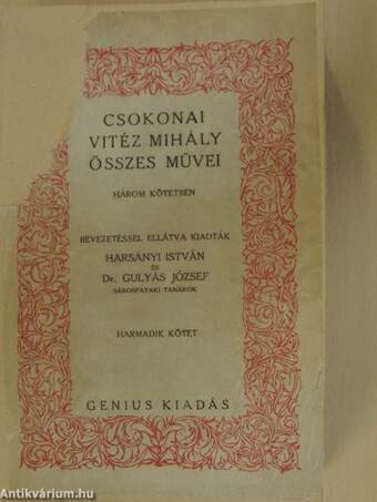 Csokonai Vitéz Mihály összes művei három kötetben III. (töredék)