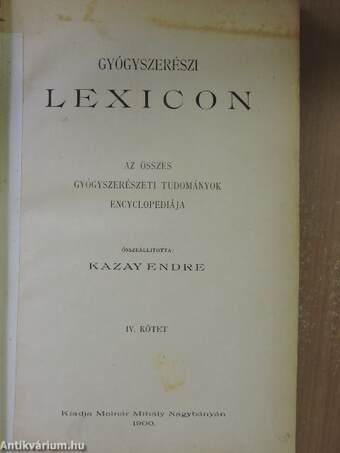 Gyógyszerészi lexicon IV. (töredék)