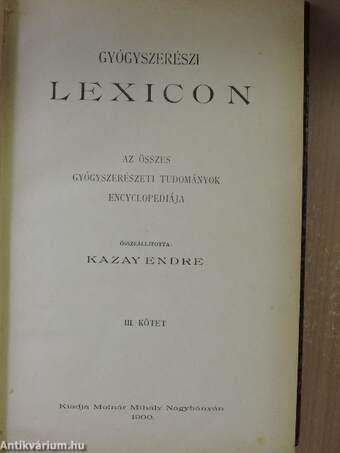 Gyógyszerészi lexicon III. (töredék)