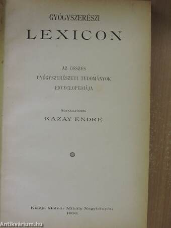 Gyógyszerészi lexicon I. (töredék)