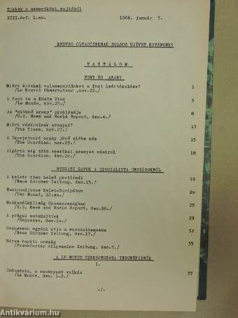 Cikkek a nemzetközi sajtóból 1968. január-december I-XII. ("Bizalmas")