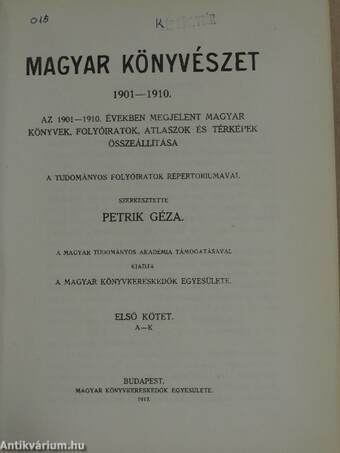 Magyar könyvészet 1901-1910 I. (töredék)