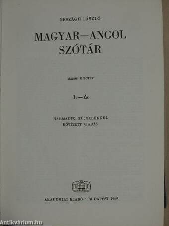 Magyar-angol szótár II. (töredék)