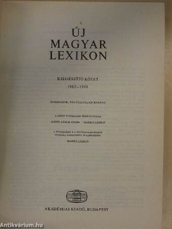 Új magyar lexikon kiegészítő kötet A-Z 1962-1980