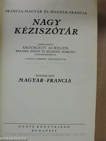 Francia-magyar és magyar-francia nagy kéziszótár II.