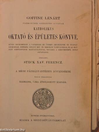 Goffine Lénárt katholikus oktató- és épületes könyve (rossz állapotú)