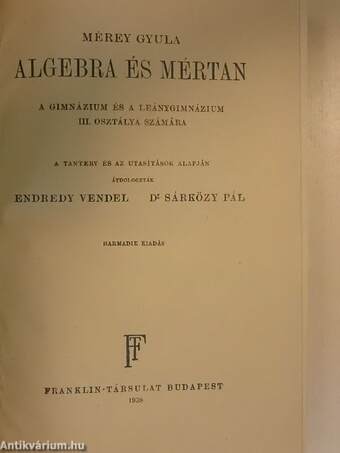 Algebra és mértan III./Algebra és mértan IV./Algebra II.