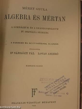 Algebra és mértan III./Algebra és mértan IV./Algebra II.