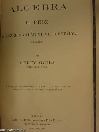 Algebra és mértan III./Algebra és mértan IV./Algebra II.