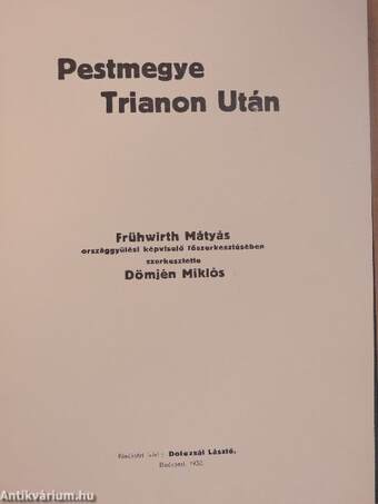 Pestmegye Trianon után I. (töredék)