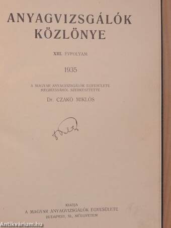 Anyagvizsgálók Közlönye 1935/1-5.
