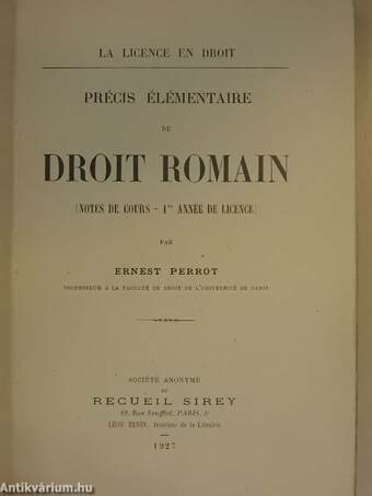 Précis élémentaire de Droit Romain