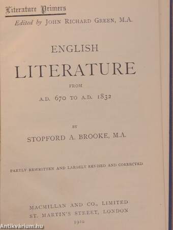 English Literature from A.D. 670 to A.D. 1832