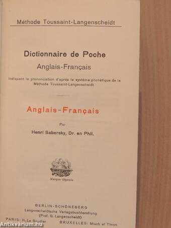 A Pocket-Dictionary of the English and French Languages/Dictionnaire de Poche Anglais-Francais