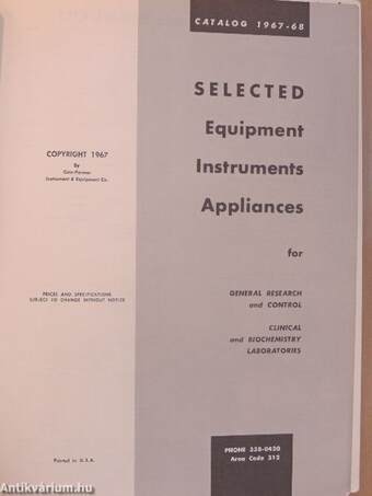 Selected Equipment Instruments Appliances for General research and Control clinical and Biochemistry laboratories