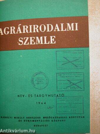 Agrárirodalmi Szemle Név- és tárgymutató 1964.