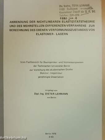 Anwendung der nichtlinearen elastizitätstheorie und des mehrstellen-differenzen-verfahrens zur berechnung des ebenen verformungszustandes von elastomer-lagern