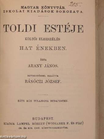 Arany János válogatott kisebb költeményei/Toldi estéje/Toldi/Szemelvények Arany János Toldi szerelme czímű eposzából