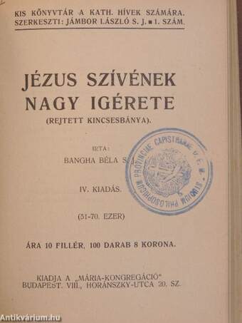 A szeszesital átka/Az isteni gondviselés/Levelek egy Mária-leányhoz I-II./Szent áldozás és szívtisztaság/Ne mentegesd magad/Jézus szívének nagy igérete/A negyedik parancs/Egyház és demokrácia/Szent Ferenc legendák